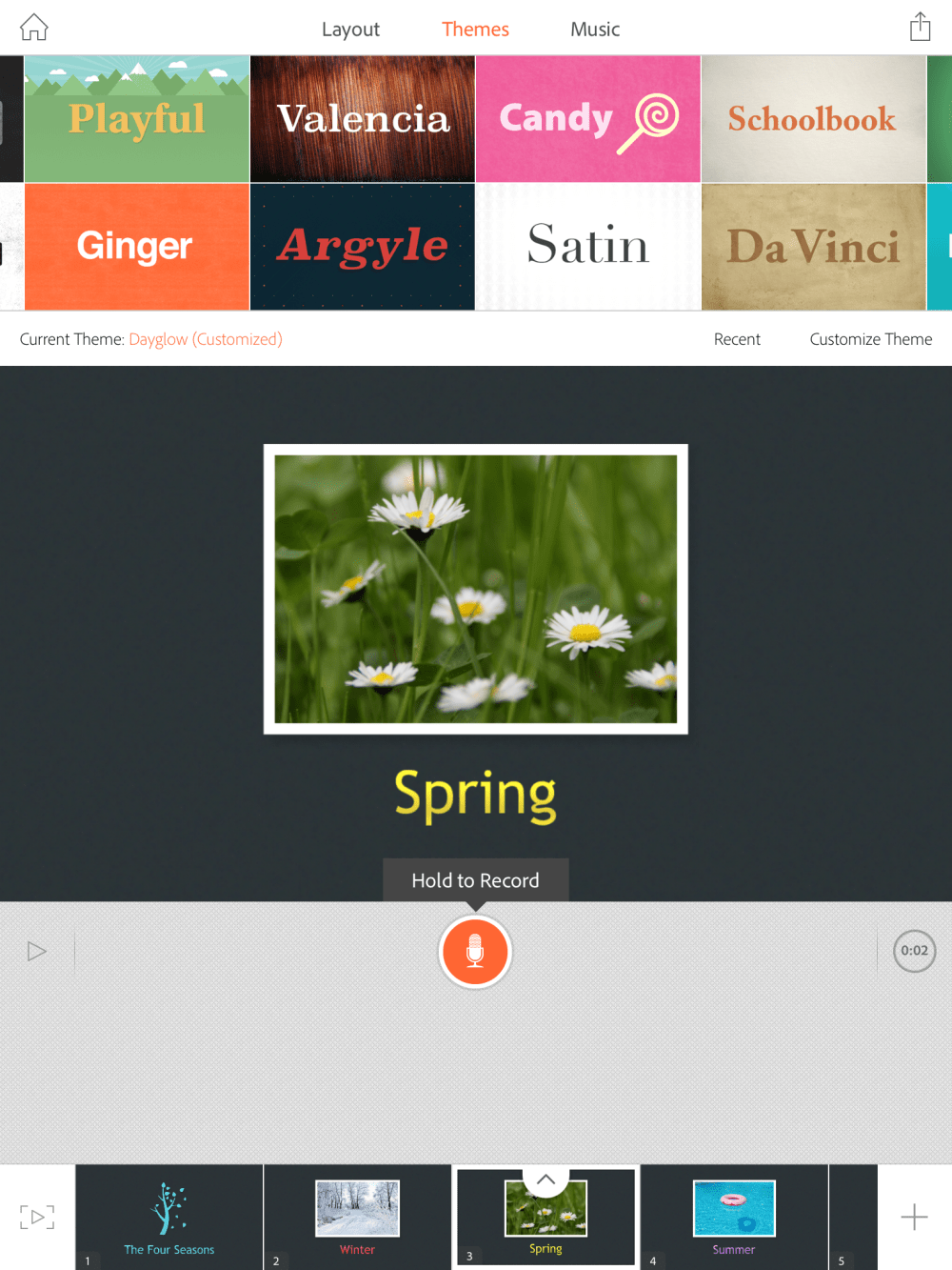 Workspace within Adobe Voice